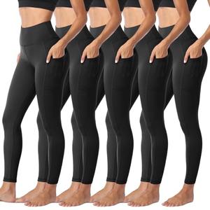 Sundwudu 5 Pack Leggings with Pockets for Women - Tummy Control High Waisted Soft Black Workout Yoga Pants, 3XL