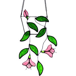 Plants Flower Stained Glass Window Hanging, Artificial Plants Sun Catchers Indoor Window, Stain Glass Suncatcher Hanging,Handcrafted Home Decor (Leaf With Flower)
