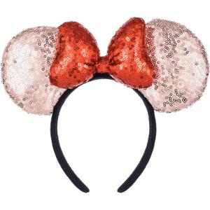 A Miaow 3D Black Mouse Sequin Ears Headband MM Glitter Butterfly Hair Clasp Park Supply Adults Women Girls Photo Accessory (Champagne and Red)