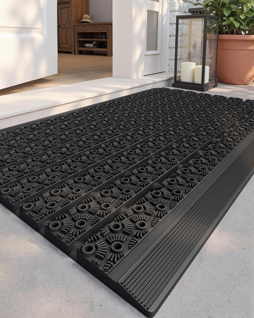 Color&Geometry Outdoor Mats for Front Door All Weather, 19"x30" Non Slip Low Pile Outside Door Mats, Dirt Trapping Waterproof Doormat Entrance, Black Welcome Matt