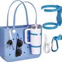 Accessories for BOGG Bag, Foldable Cup Holder for 30oz 40oz Stanley Cup, Adjustable Drink Water Bottle Holder Only for BOGG Bag, Insert Charm Carabiner Key Holder Hooks for Tote Bag (Blue)