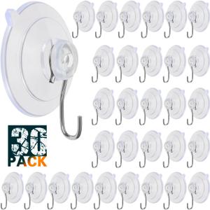 Suction Cup Hooks, Transparent PVC Removable Reusable, for Glass Windows, Mirrors, Doors, Tiles, 30 Pack