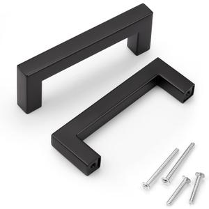 KNOBWELL 12 Pack 3-1/2" Square Kitchen Cabinet Pulls Matte Black, Dresser Drawer Pulls for Bathroom Cabinet Vanity Nightst Chest, 4" Length, 3-1/2 inch Hole Centers