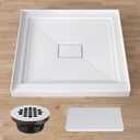 GETPRO Shower Base 34 in. D x 34 in. W Center Drain Single Threshold Shower Pan With Non-Slip Textured Surface, White Acrylic Shower Floor Base for Bathroom with Drain and White Cover Included