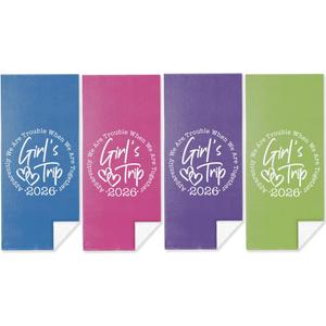 4 Pack Girls Trip Gifts Favors 2026 Beach Towel, Microfiber Oversized Swim Towels Friendship Girls Weekend Gifts for Women Sister Beach Accessories Necessities for Pool Camping Travel 32x71 inch