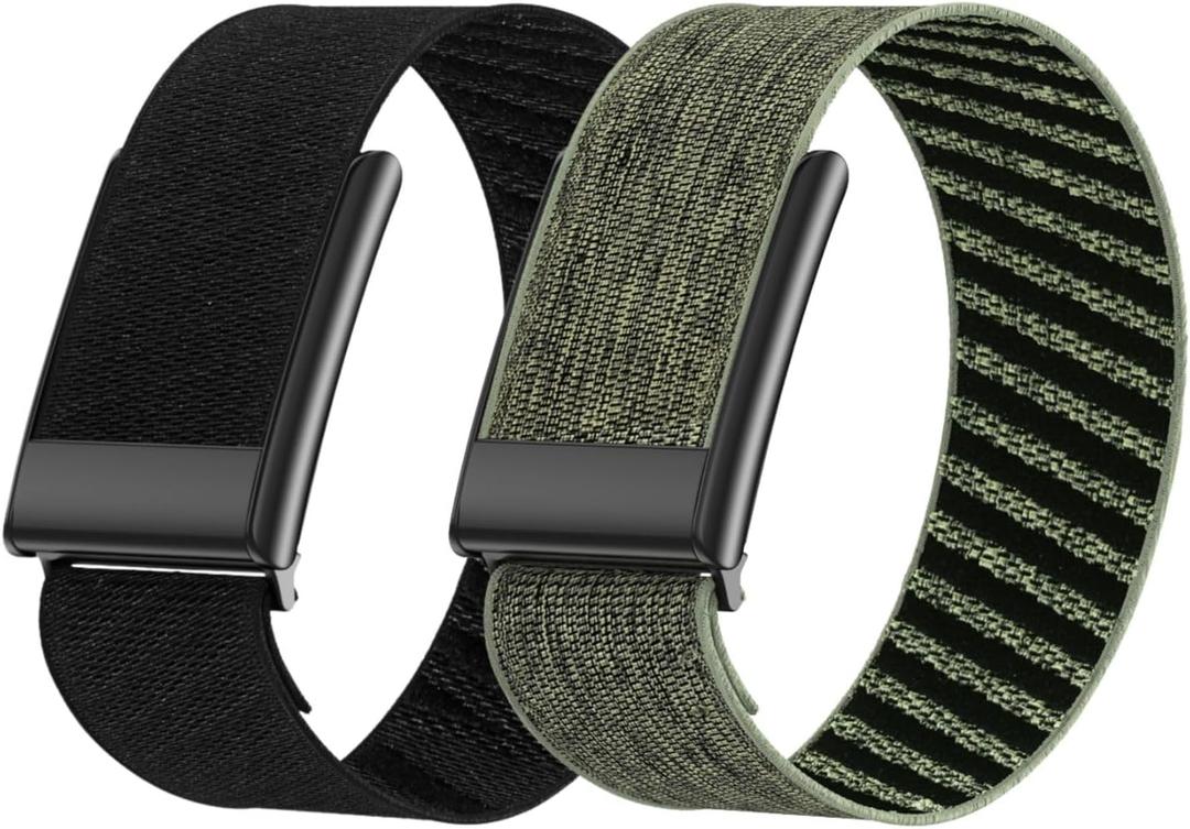 Vanet Nylon Straps Compatible with Whoop 5.0 Bands Peak, MG Life and One, Elastic Woven Strap Breathable Sport Adjustable Stretchy Braided Replacement Bands for Men Women [NOT for Gen 4], 2 Pack (All Black+Gray/Green)
