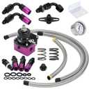 PQY Adjustable Fuel Pressure Regulator Kit 3-70PSI With 6AN Return and 6AN feed Port with AN6-6AN Fuel Line Hoses Connectors (black+purple)