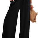 GRAPENT Wide Leg Pants for Women High Wasited Baggy Palazzo Pants Casual Pull On Bell Bottom Smocked Elastic Waist Pants (Large, Black)
