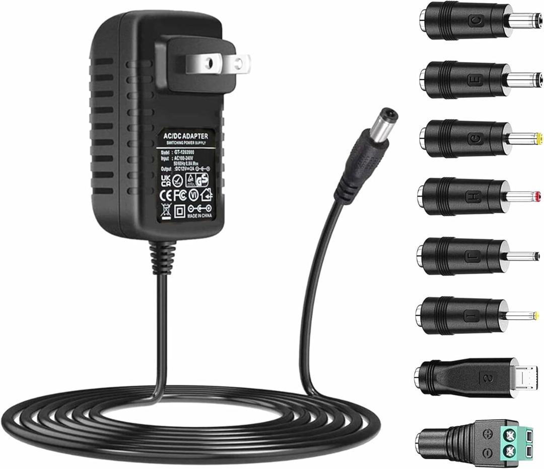 GuanTing Universal AC Adapter 12V 2A Power Supply Charger 24W AC110V to DC12V 2000mA 1500mA 1000mA 500mA Power Driver 8 DC Plug Tips 12 Volt Converter Inverter Transformer ac dc Adapter(DC12V~2A)