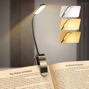 Rechargeable 20 LED Book Light for Reading in Bed, Eye Caring 3 Color Temperatures, Adjustable Brightness, Durable & Lightweight ABS Design, Clip On Reading Lamp for Study/Travel, Gifts for Adults