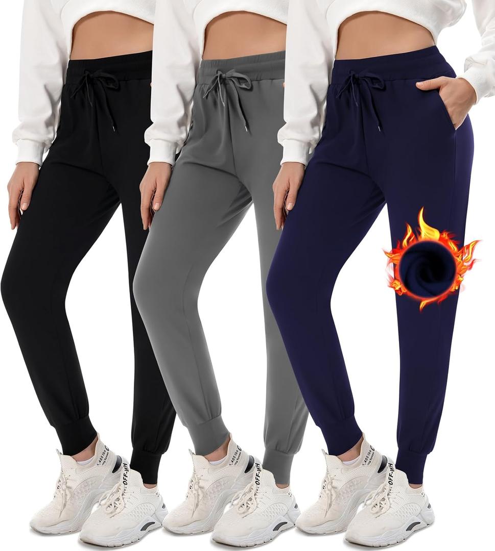 3 Pack Sweatpants for Women-Womens Joggers with Pockets Athletic Leggings for Workout Yoga Running (Medium, D-3 Pack Black,Dark Grey,Navy Blue (Fleece)
