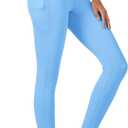 MAGCOMSEN Womens Yoga Pants High Waisted Tummy Control Leggings with Pockets Athletic Leggings Ankle Length Light Blue, L