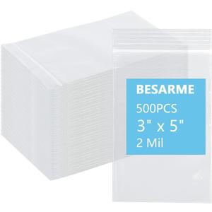 500 PCS 3" x 5" Small Plastic Bags for Jewelry Mini Clear Plastic Poly Bag 2 Mil with Resealable Lock Zipper for Storage Gifts Candy Screws