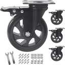5 Inch Swivel Caster Wheels Set of 4, Heavy Duty Casters with Brake, Polyurethane Locking Casters for Cart, Workbench and Trolley-Load 2200lbs, Black(Two Hardware Kits)