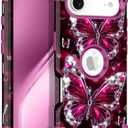 LONTECT for iPhone Air Case 3 in 1 Shockproof Heavy Duty Rugged Hard PC+Soft Silicone Full Body Protective Cover Girls Women Case for Apple iPhone 17 Air 2025, Glow in The Dark Fuchsia Red