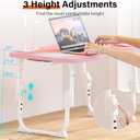 Bed Desk Height Adjustable, Bed Laptop Table with USB/Storage Drawer/Cup Holder/Tablet Stand/Book Shelf, Foldable Breakfast Tray Portable for Reading Writing, Bed, Sofa & Floor, Wood, Pink