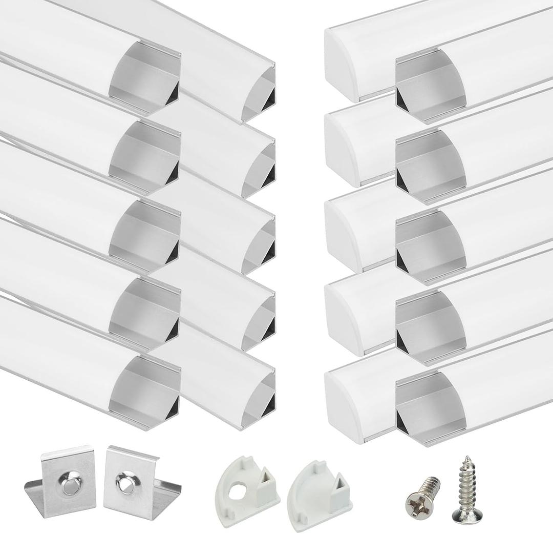 Muzata 20Pack 3.3FT/1M V Shape LED Channel Silver Aluminum LED Strip Diffuser Channel with Milky White Cover Frosted Corner Lighting Easy Installation V1SW WW 1M