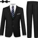 JPF Boys Formal Suits Slim Fit 5 Piece Kids Suit Jacket Pants Set with Dress Shirt and Tie for Wedding Prom (Black, 14Y)