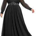 Women's Plus Size Formal Dress Black Wedding Guest Long Chiffon Mother Bride Gowns High Waist V Neck Floor Length 2XL