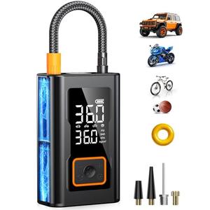 Tire Inflator Portable Air Compressor,150 PSI Bike Tire Pump - Compact Air Pump for Car Tires,Rechargeable Tire Inflator with Digital Pressure Gauge and LED Light