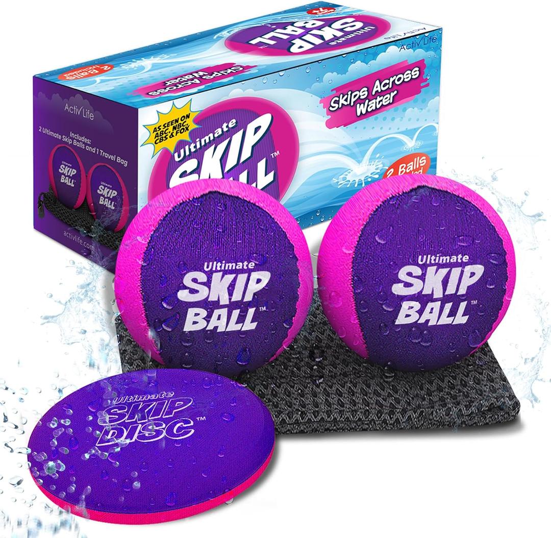 Activ Life The Ultimate Skip Ball  Water Bouncing Ball (2 Pack) Create Lasting Memories with Your Friends & Family at The Beach, Lake or Pool - Great for All Ages (Pink/Purple [With Skip Disc])