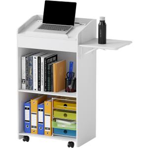 Podium Stand with Wheels, Rolling Podium for Teachers Host Stand Portable Mobile Standing Desk Podium Church Pulpit Lectern Presentation Stand with Storage for Classroom Lecture Wedding