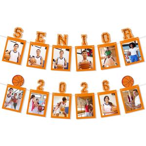 Senior Night Party Decorations Basketball Graduation Decorations Senior 2026 Photo Banners Hanging Ornament for High School College Graduation Sport Theme Party Supplies, Orange
