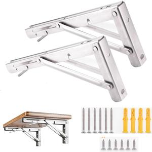 Folding Shelf Brackets, Max Load 330 lb, Heavy Duty Stainless Steel Collapsible Wall Mounted Shelf Brackets for Table, Space Saving DIY Bracket, Pack of 2 (Silver, 2packs 16 Inch)