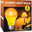 Amber Sleep Light Bulb 2 PackDimmable 1800K Warm Light Bulbs for Healthy Sleep,Blue Light Blocking,A19 9W(60W Equivalent) E26 Base Amber Light Bulbs for Bedroom, Baby Nursery Room