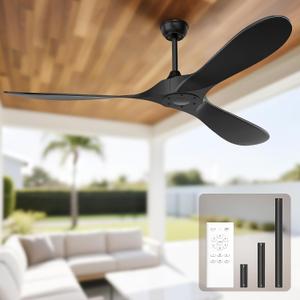 Obabala 60 Inch Ceiling Fan Without Lights, Black | Outdoor Ceiling Fan with Remote, 6-Speed Adjustable Reversible DC Motor for Patio & Living Room Black