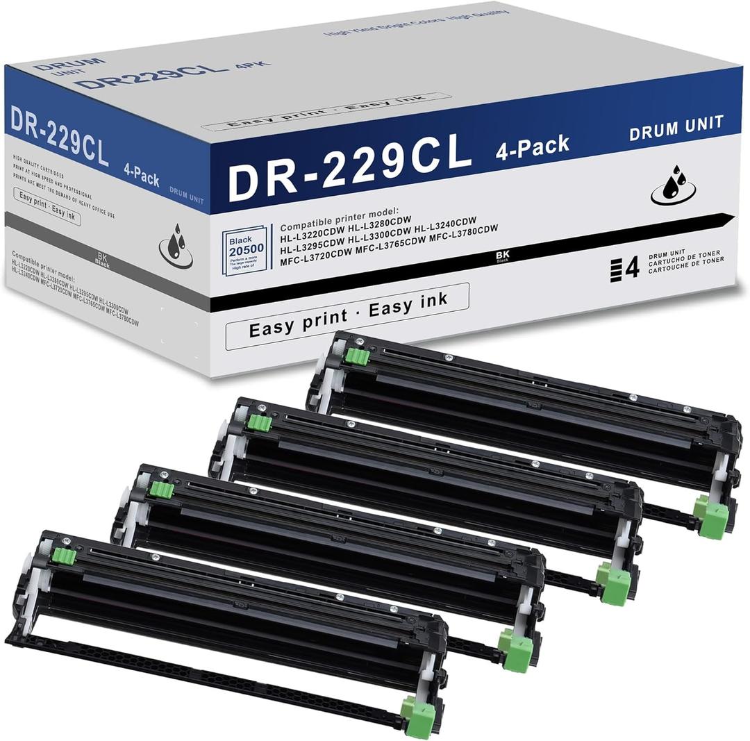 DR229CL Drum Unit (NOT Toner) 4 Pack Super High Yield Replacement for Brother dr229 dr 229cl DR-229CL Drum Unit for MFC-L3780CDW MFC-L3720CDW MFC-L3765CDW HL-L3220CDW HL-L3280CDW HL-L3295CDW Printer