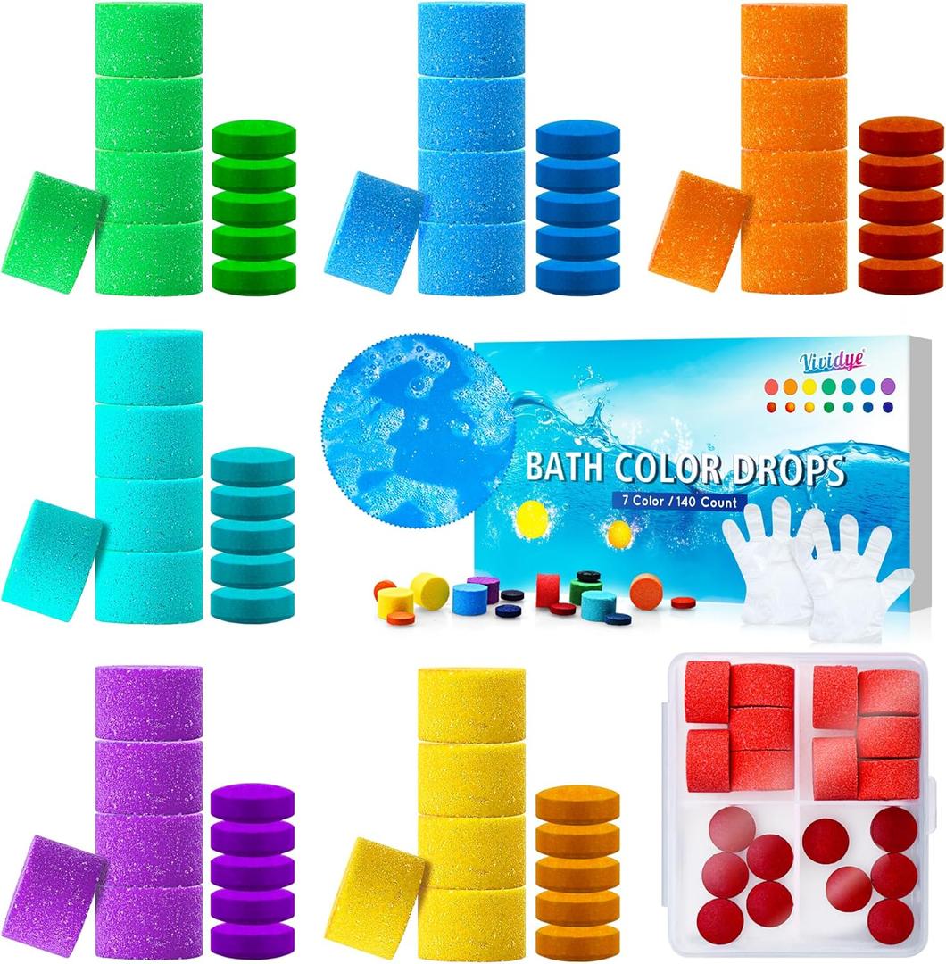 Bath Color Tablets for Kids, Nontoxic & Fragrance-Free Vibrant Bath Color Drops Create Fun Bath Colors, Water Color Tablets in 5 Colors for Kids Bath, Make Fun Educational Bathtime