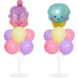 Ice Cream Party Balloons Stand Kit 2 Sets with 2 Macaron Ice Cream Foil Balloons Pastel Sweet One Birthday Balloon Centerpiece for Tables for Girl Birthday Valentine's Day Baby Shower Party Decoration