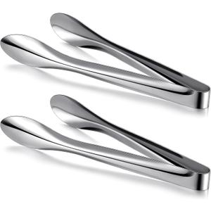 2 Pack Polished Stainless Steel Serving Tongs 12 Inch Metal Food Silver Tong for Buffet Salad BBQ Grilling Heavy Duty Kitchen Utensils for Cooking Catering Wedding Party
