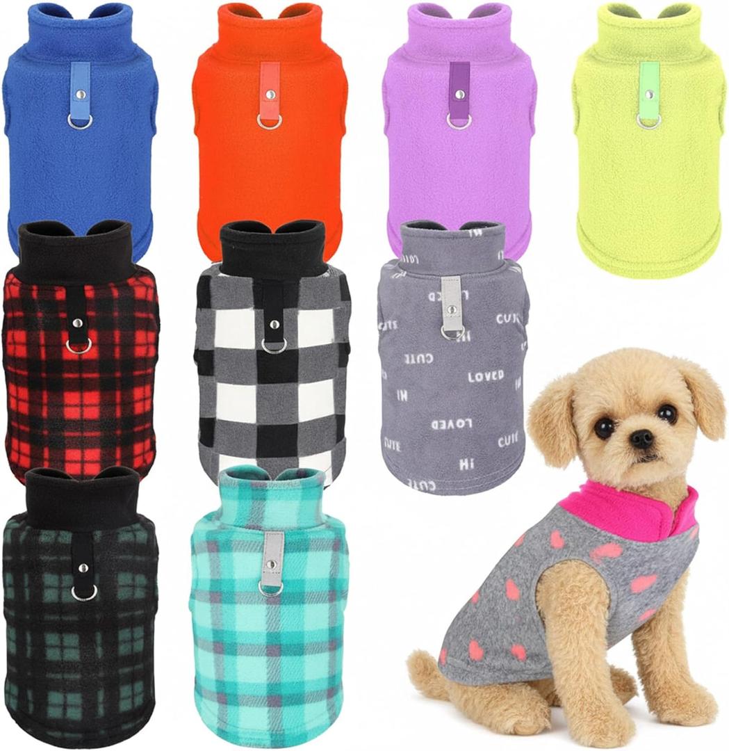 Reginary 10 Pack Medium Dog Sweaters Fleece Pet Dog Clothes with Leash Ring Soft Warm Winter Puppy Plaid Shirt(Stylish) (Medium,6.6-8.8 lb)