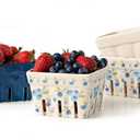 BIEN BEAU Farmhouse Ceramic Berry Basket, Colander, Farmers Market square Bowl. Rustic Kitchen decor fruit bowls, Fruit Baskets, Bleu White and Blueberry pattern Stoneware Harvest Bowls, Set of 3