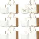 12 Pcs Sublimation Blank Canvas Tote Bag and White Small Makeup Bags Set for Women Reusable Polyester Burlap Personalized Tote Bag Blank Pouch for DIY Crafting Shopping Custom Gifts