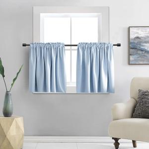 DONREN Light Blue Tier Curtain Panels for Small Window - Thermal Insulated Room Darkening Rod Pocket Valance Curtains for Livingroom (Dream Blue,52 by 24 Inch 2 Panels)