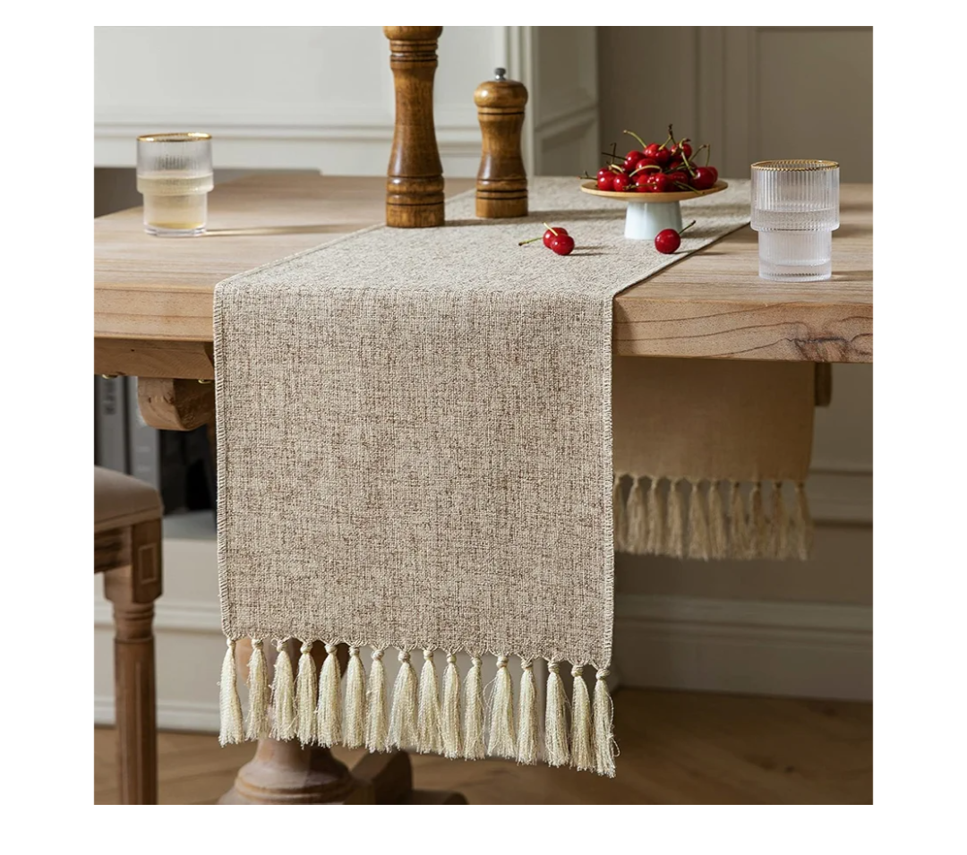 ZeeMart Beige Table Runners 90 Inches Long, Burlap Linen Style Rustic Farmhouse Table Runner, Long Boho Dining Table Runner, 13x90 Inches, Oatmeal Beige