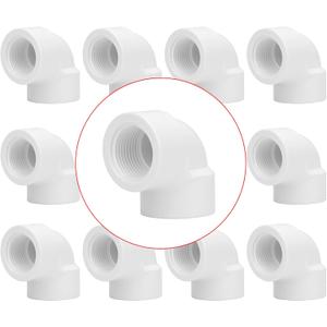 10Pack 3/4" Double Female Thread 90 Degree PVC Elbow Pipe Fitting Connector SCH40 3/4IN F to F Threaded 90 Degree Elbow PVC Corner Adapter Pipe Fitting for Home Sewer Plumbing Water Line