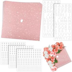 TaoBary 30 Pcs Glitter Graduation Cap Topper Self Adhesive Graduation Cap Decoration with 5 Pcs Letter Alphabet Sticker for Grad Hat Craft DIY(Rose Gold) Set of 2