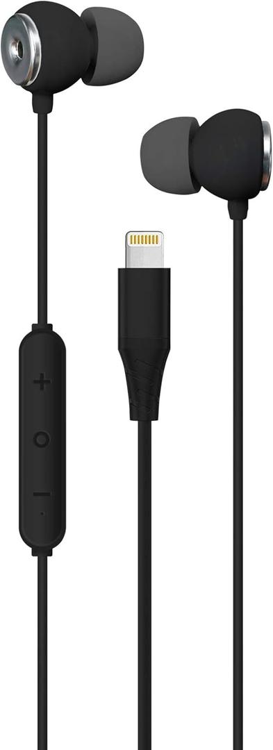 Lightning Earbuds Apple MFi Certified Headphones, in-Ear Headphones with Lightning Connector, Built-in Microphone, Hands-Free Calling and Track Controls, Black (Universal)
