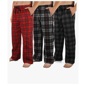3 Pack Mens Pajama Pants Microfleece Plaid Pajama Bottoms Sleepwear PJ Sleep & Lounge Pants with Pockets & Drawstring S 