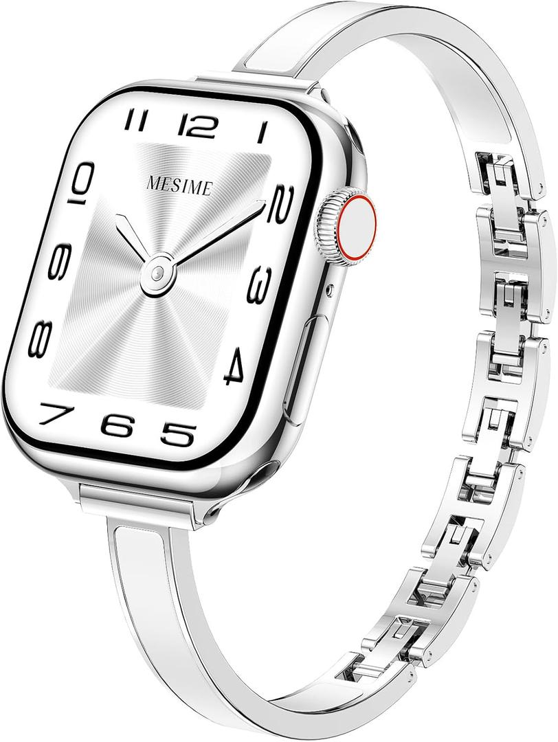 Mesime Slim Dressy Watch Band Compatible with Apple Watch Bands for Women 49mm 46mm 45mm 44mm 42mm 41mm 40mm 38mm, Jewelry Bracelet Metal Designer Fancy Strap for iWatch Ultra 3/2/1 Series 11/10/9/8/7/6/5/4/SE/3/2/1