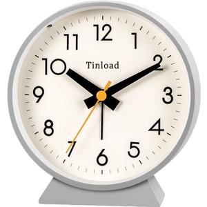 Tinload 4.5" Battery Operated Antique Retro Analog Alarm Clock, Small Silent Bedside Desk Clock, Lighted on Demand, Battery Operated, Snooze, for Living Room, Bedroom, Bedside, Desk(Grey)