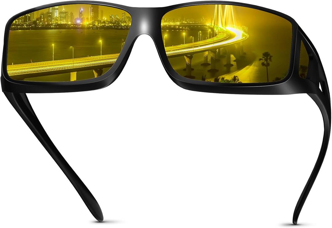 Night Driving Glasses for Men Women Fit Over Sunglasses Anti Glare Polarized HD Night Vision Glasses (F02 Glossy Black Frame/ Night Vision Lens) 5 packs