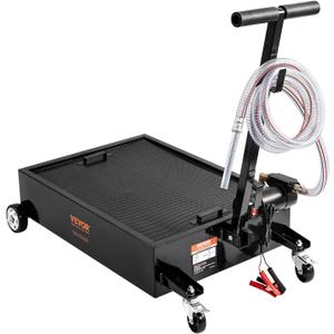 VEVOR Low Profile Oil Drain Pan, 15 Gal Oil Drain Pan with Pump, Oil Change Pan with 180W Electric Pump, 8.2ft Hose & Folding Handle, Rolling Oil Drain Cart for Trucks, Buses, RVs