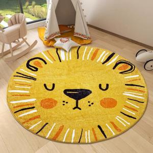 USTIDE Yellow Lion Mat 4FT Cute Animals Round Area Rug Washable Soft Carpet Cartoon Rugs for Playroom Bedroom Classroom Decor(47.2")