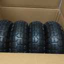 4.10/3.50-4 Flat Free Tire and Wheel, 4 Pack 10" Solid PU Heavy Duty Tires with 300LB Load Capacity, 5/8" Axle Bore Hole & 2.2" Offset Hub for Wagon Dolly Garden Cart Wheelbarrow Parts, 4.10/3.50-44 4 Pack