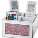 Pink 360 Rotating Remote Control Holder, Crushed Diamond TV Remote Controller Holder for Table, Desk Organizer for Pens and Pencils, Make Up Brushes, Remote Caddy Storage